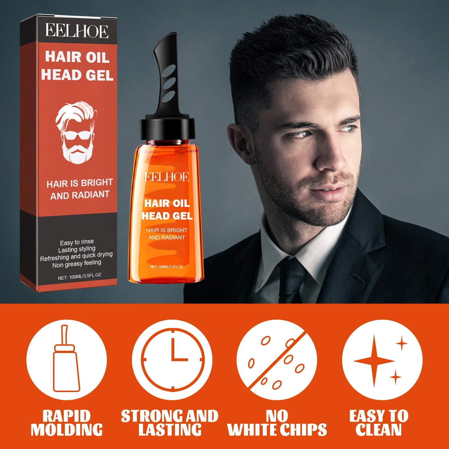 Men'S Hair Wax Gel with Tooth Comb Salon Styling Gel Long-Lasting Instant Fluffy Hair Styling Oil Professional Hair Pomade Oil