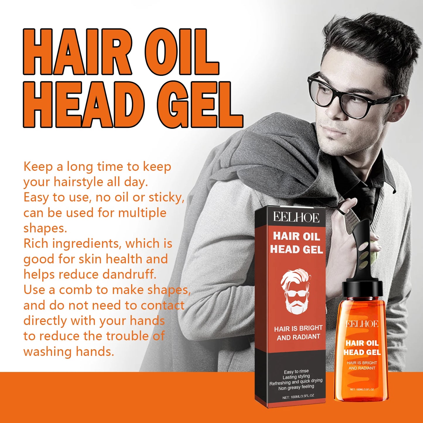 Men'S Hair Wax Gel with Tooth Comb Salon Styling Gel Long-Lasting Instant Fluffy Hair Styling Oil Professional Hair Pomade Oil
