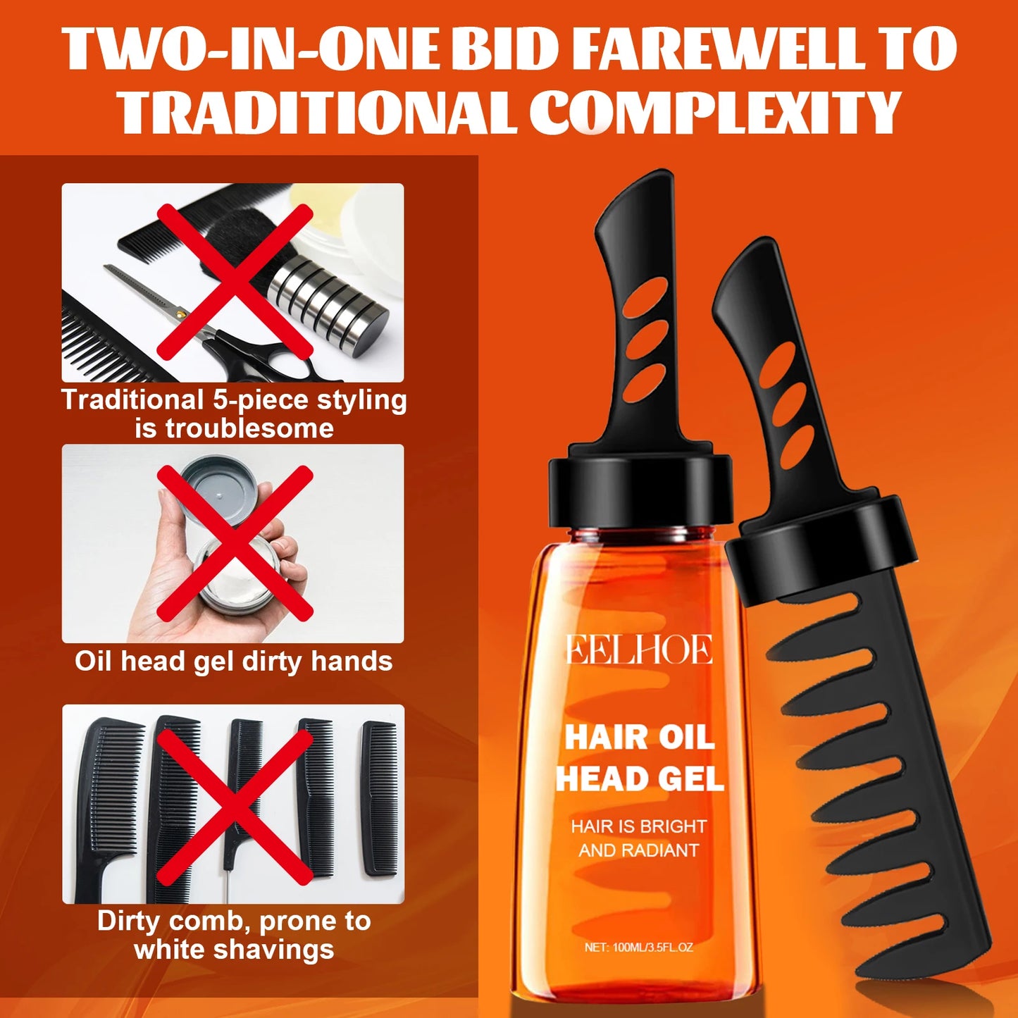 Men'S Hair Wax Gel with Tooth Comb Salon Styling Gel Long-Lasting Instant Fluffy Hair Styling Oil Professional Hair Pomade Oil