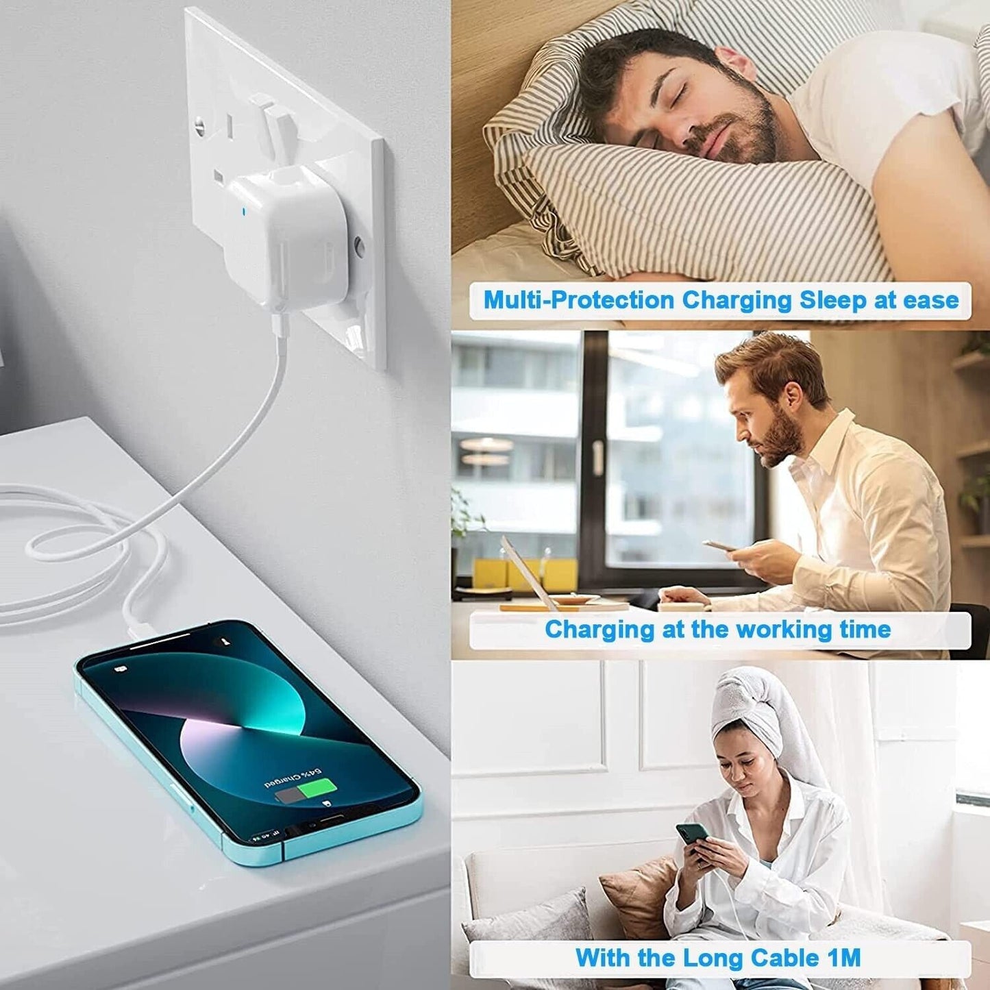 For Phone 17, 16 .15, 14 Pro Max 16 Plus Fast 20W USB-C PD Plug Charger Adapter Cable