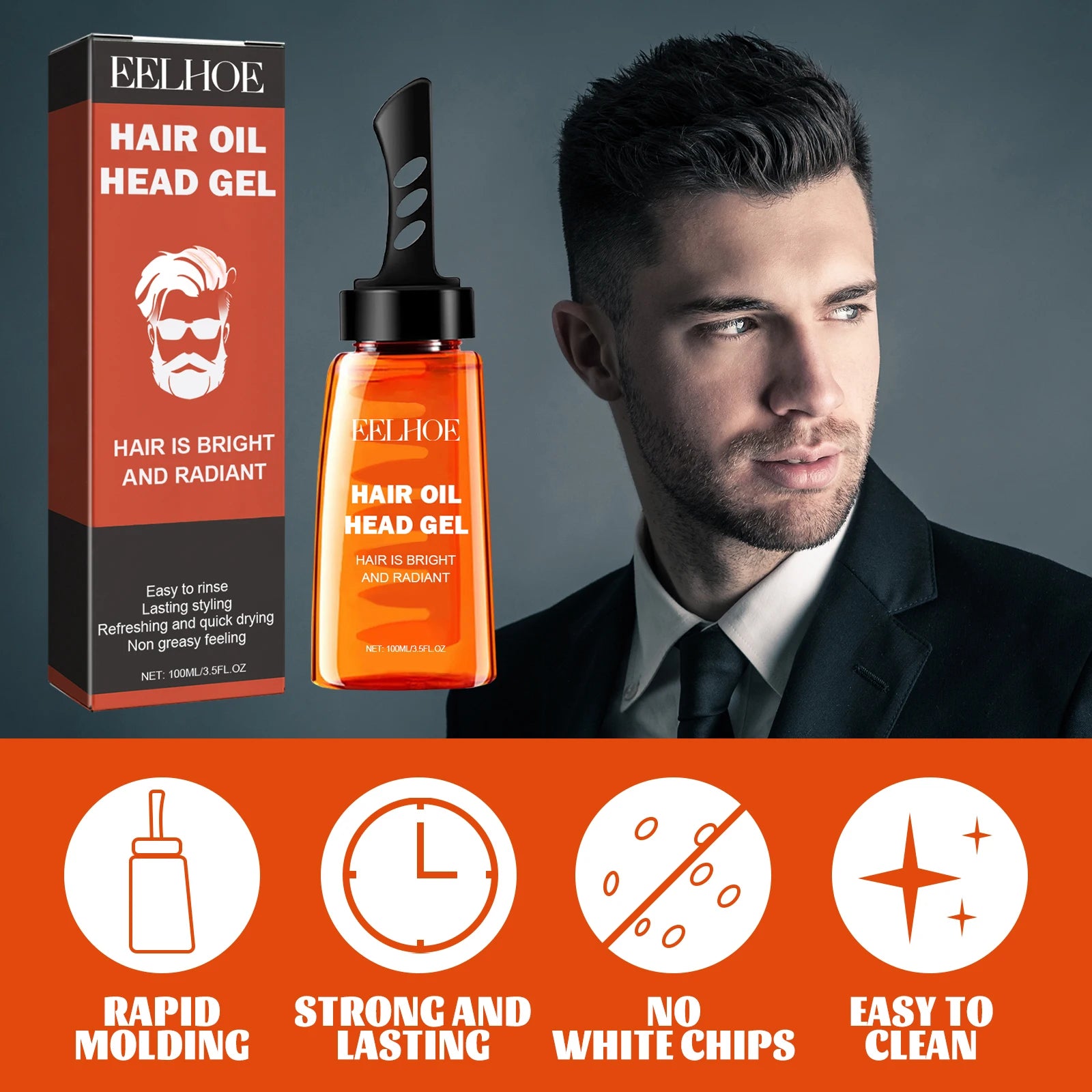 Men'S Hair Wax Gel with Tooth Comb Salon Styling Gel Long-Lasting Instant Fluffy Hair Styling Oil Professional Hair Pomade Oil