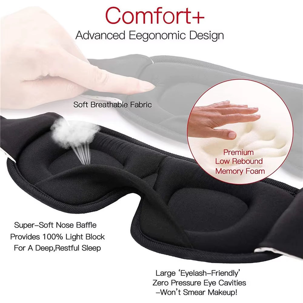 3D Memory Foam Sleep Eye Mask - Soft Padded Shade for Travel and Restful Sleep
