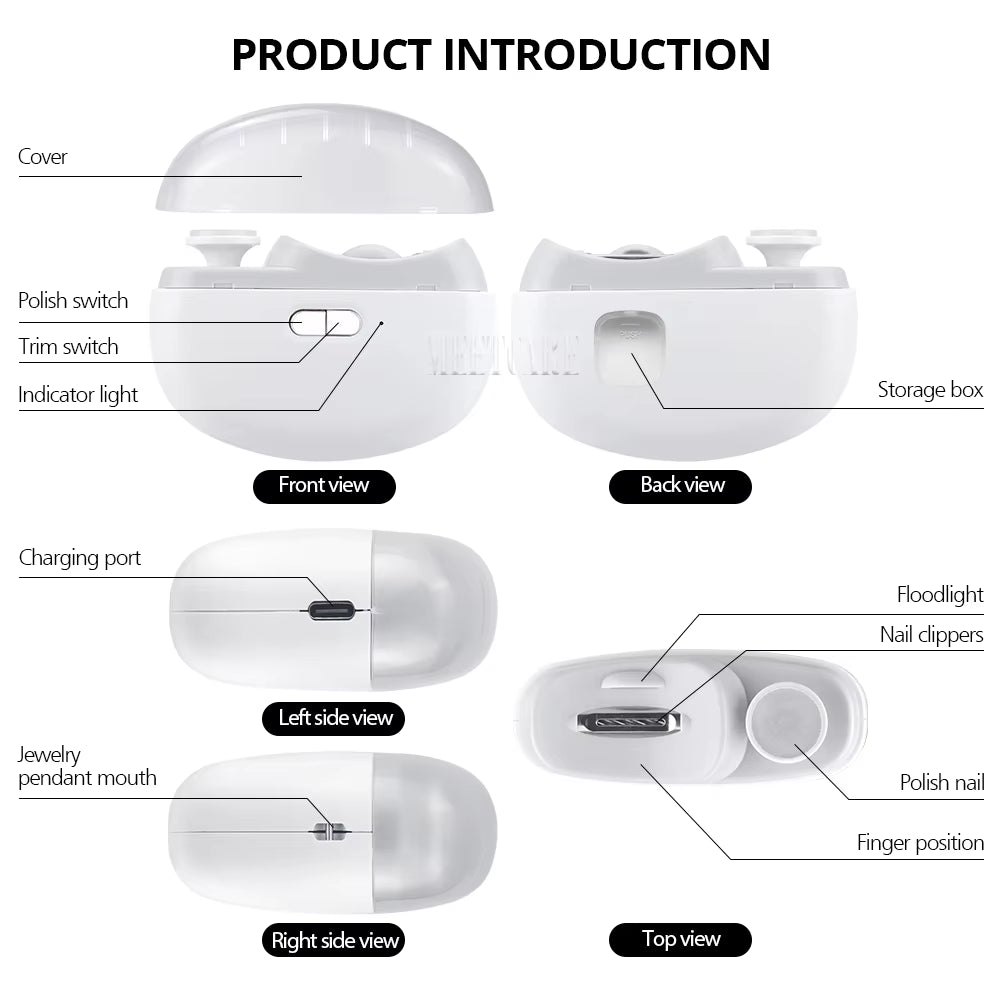 2In1 Wireless Nail Clipper Grinding for Adult Child Nail Grinder Polish Trimmer Machine Portable Finger Toe Nails Cutter Tool