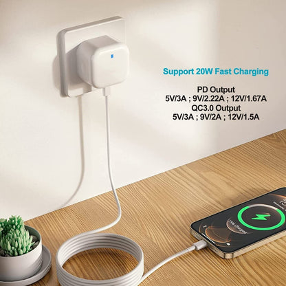 For Phone 17, 16 .15, 14 Pro Max 16 Plus Fast 20W USB-C PD Plug Charger Adapter Cable